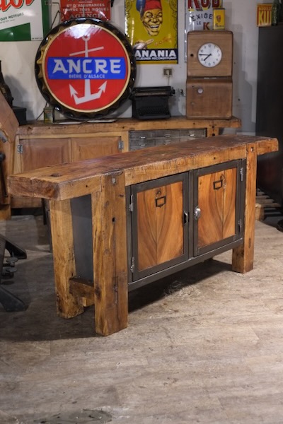 etabli ancien chene metal et bois transforme